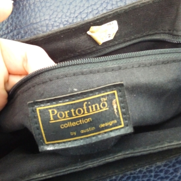 Vintage 80's Portofino Collection Pebbled Leather Navy Blue Green Trim Crossbody - Picture 10 of 15